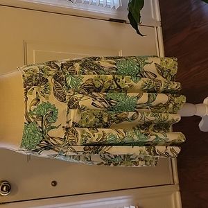 Ann Taylor Loft aqua sage green white floral pleated skirt 100% cotton sz 4 EUC…